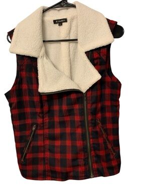 Zinga Red & Black Plaid Sherpa-Lined Vest Large